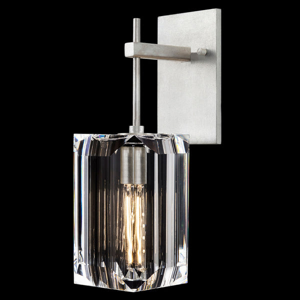 Wall Sconce, 1-Light, Platinized Silver Leaf, Polished Emerald Cut Crystal Glass, 14.5"H (875050-1ST GJKE)