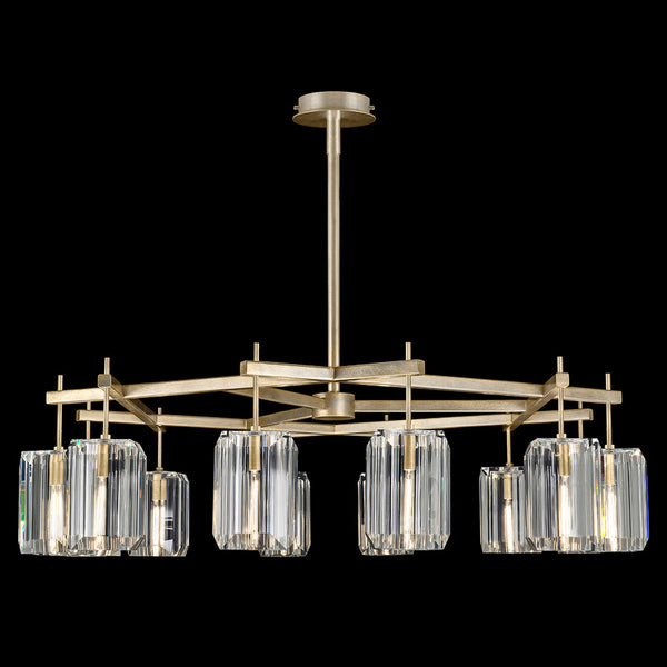 Chandelier, Round, 12-Light, Gold Leaf, Polished Emerald Cut Crystal Glass, 52.5"W (875140-2ST GJKH)