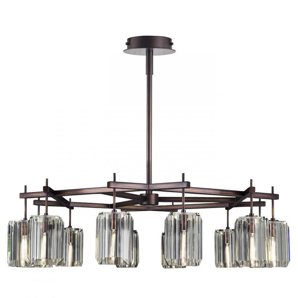 Chandelier, Round, 12-Light, Patinated Bronze, Polished Emerald Cut Crystal Glass, 52.5"W (875140ST GGNH)