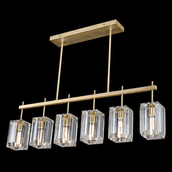 Linear Chandelier, Linear, 6-Light, Gold Leaf, Polished Emerald Cut Crystal Glass, 46.75"W (875240-2ST GJKK)