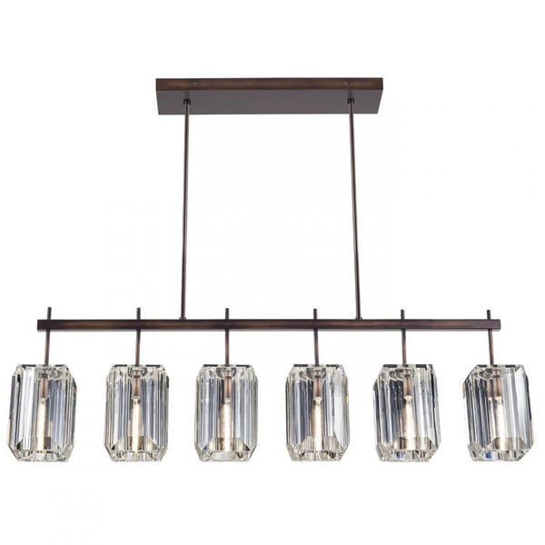 Linear Chandelier, Linear, 6-Light, Patinated Bronze, Polished Emerald Cut Crystal Glass, 46.75"W (875240ST GGNJ)