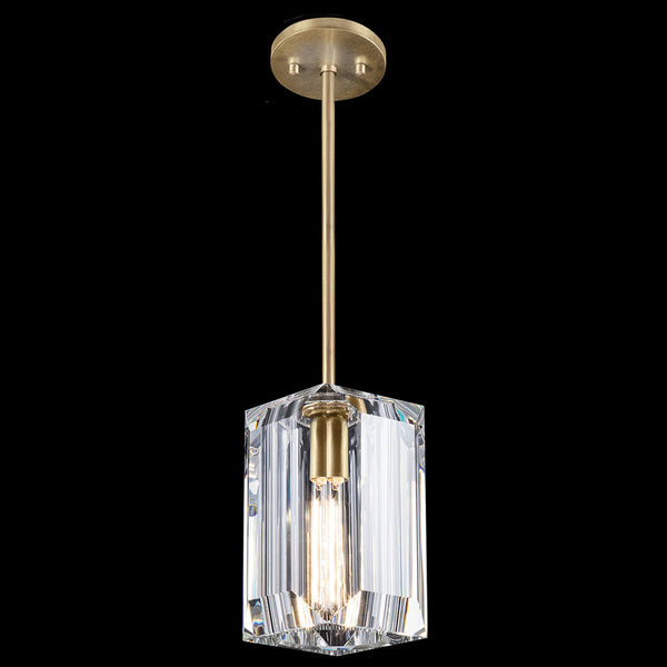 Pendant, Square, 1-Light, Gold Leaf, Polished Emerald Cut Crystal Glass, 5.5"W (875440-2ST GJKP)