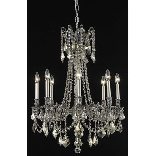 Rosalia Pewter Eight-Light Chandelier with Golden Teak/Smoky Royal Cut Crystals