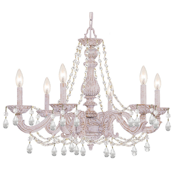 Group Sutton Antique White 21-Inch Six Light Swarovski Spectra Crystal Chandelier