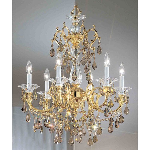 Via Venteo 24k Gold Plate Six-Light Chandelier with Strass Golden Teak Crystal Accents