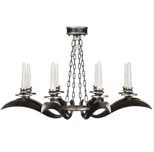 Black Eight-Light Chandelier in Antique Silver Leaf Finish