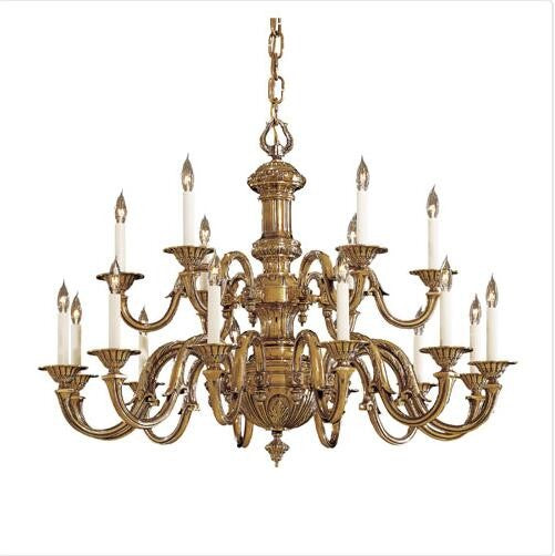 Brass Eighteen-Light Two-Tier Chandelier