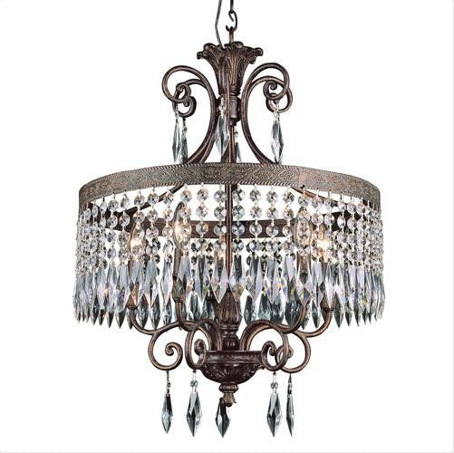 Bronze Gold Five-Light Chandelier with Crystal Accents