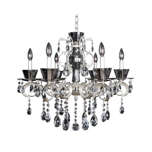 Silver Six-Light 20-Inch High Chandelier with Firenze Clear Crystal