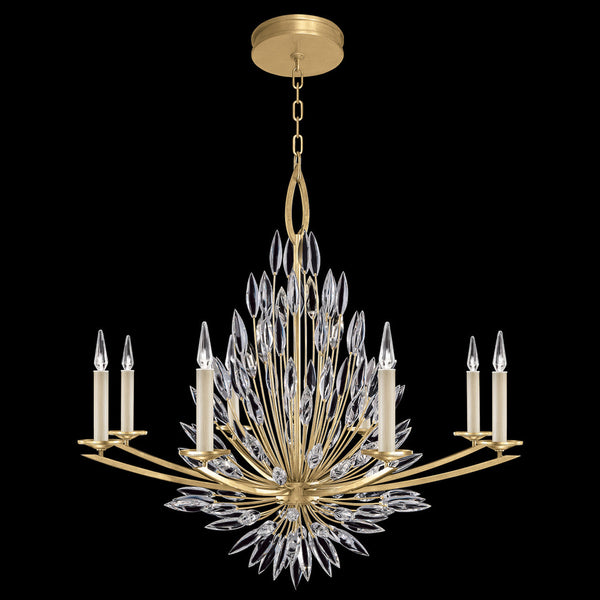 Chandelier, Round, 8-Light, Gold Leaf, Faceted Crystal  Buds, 41"W (881240-1ST KFC4)