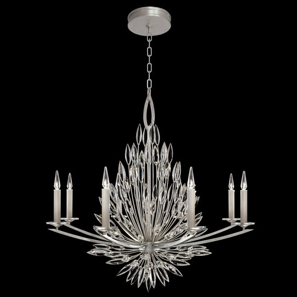 Chandelier, Round, 8-Light, Silver Leaf, Faceted Crystal  Buds, 41"W (881240ST GKLE)