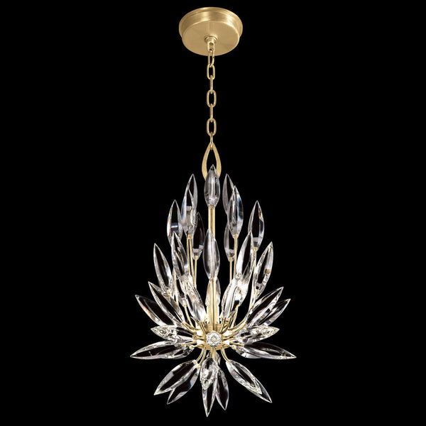 Pendant, Round, 3-Light, Gold Leaf, Faceted Crystal  Buds, 12"W (881540-1ST KDEV)