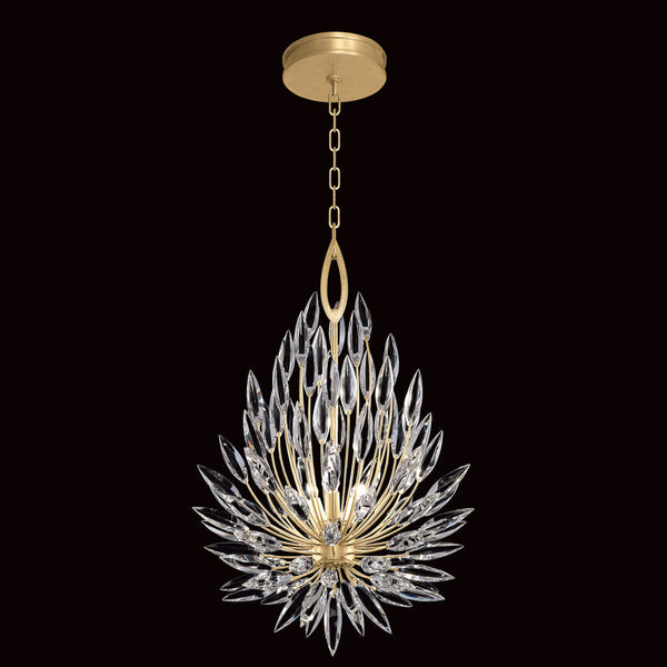 Pendant, Round, 3-Light, Gold Leaf, Faceted Crystal  Buds, 19"W (881640-1ST KEFY)