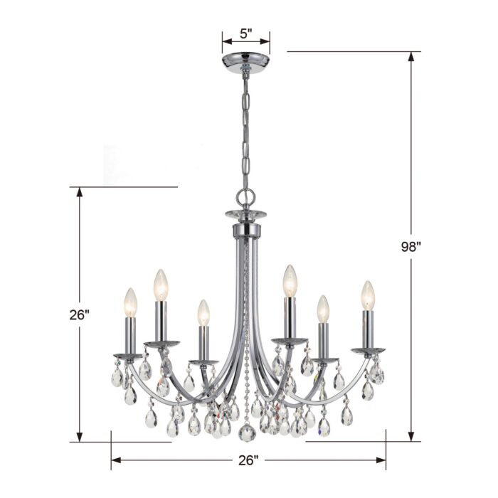 Bridgehampton Chandelier in Polished Chrome with Faceted Crystal Crystals