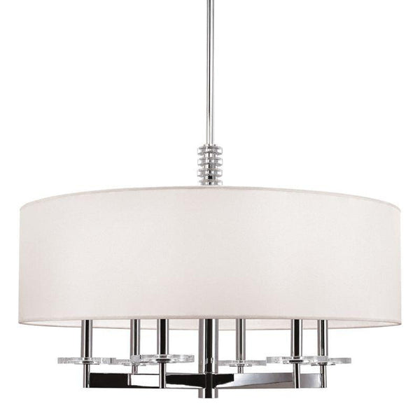 Chandelier, 6-Light, Polished Nickel, Off White Shade, 30"W (8830-PN 9P3EN)