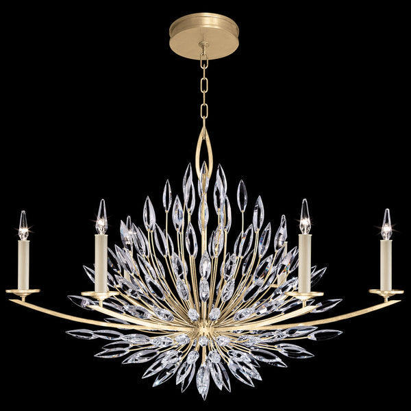 Chandelier, Oblong, 6-Light, Gold Leaf, Faceted Crystal  Buds, 48"W (883240-1ST KEFV)