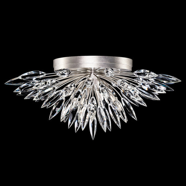 Flush Mount, Round, 4-Light, Silver Leaf, Faceted Crystal  Buds, 26"W (883640ST KCEC)