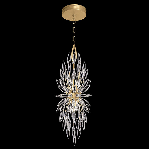 Pendant, Round, 4-Light, Gold Leaf, Faceted Crystal  Buds, 13"W (883740-1ST KDEZ)