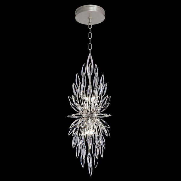 Pendant, Round, 4-Light, Silver Leaf, Faceted Crystal  Buds, 13"W (883740ST KCED)