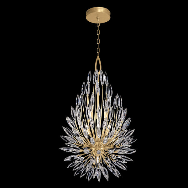 Pendant, Round, 7-Light, Gold Leaf, Faceted Crystal  Buds, 24"W (883840-1ST KDER)