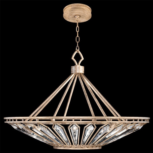 Pendant, Round, 13-Light, Pale Antique Gold, Double-Faced Beveled Crystals, 38"W (885440-2ST KCH9)