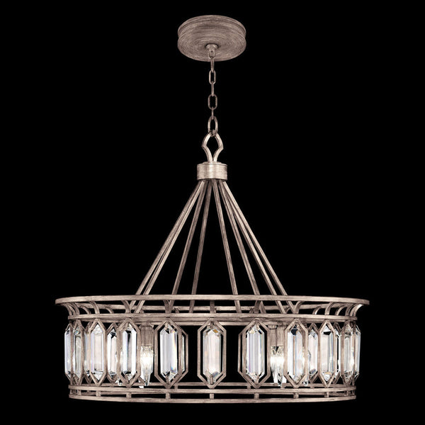 Pendant, Round, 8-Light, Weathered English Brown Iron Patina with Silver, Double-Faced Beveled Crystals, 30.5"W (885540-1ST KCHA)