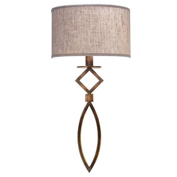 Wall Sconce, 1-Light, Antique Bronze, Textured Natural Greige Fabric Shade, 25"H (887950-11ST KEF2)