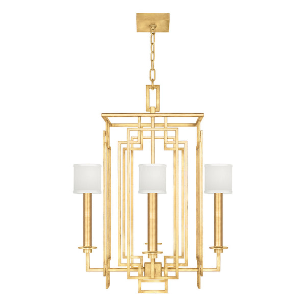 Chandelier, Square, 4-Light, Gold Leaf, White Laminated Shade, 24"W (889040-SF31 NKXX)