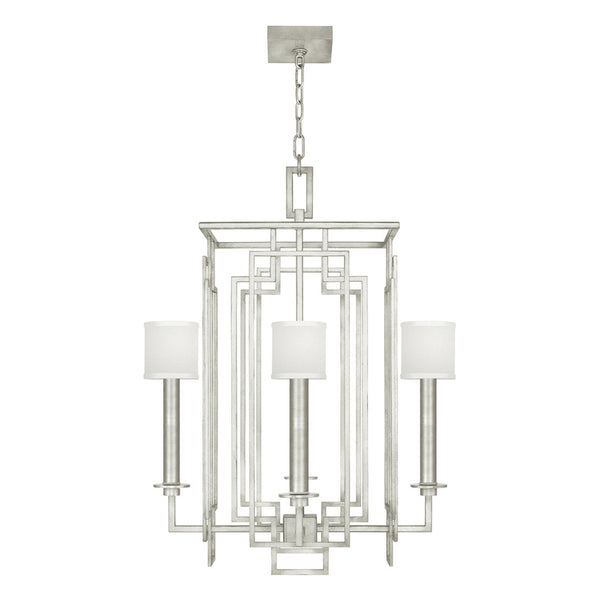 Chandelier, Square, 4-Light, Silver Leaf, White Laminated Shade, 24"W (889040-SF41 NKXZ)