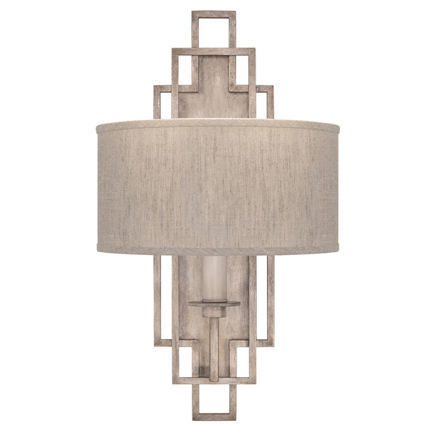 Wall Sconce, 1-Light, Weathered Griege Patina, Textured Natural Greige Fabric Shade, 22"H (889350-21ST KEDT)