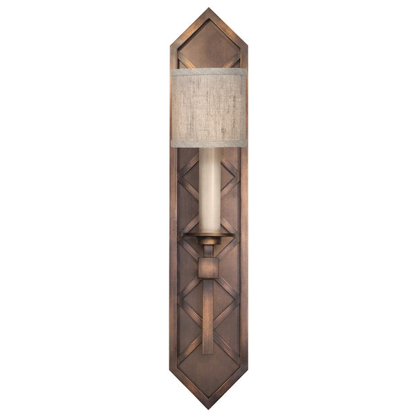 Wall Sconce, 1-Light, Antique Bronze, Textured Natural Greige Fabric Shade, 25"H (889550-11ST KEDG)