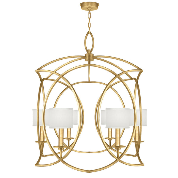 Chandelier, Round, 6-Light, Gold Leaf, White Laminated Shade, 30.5"W (889840-SF31 NKY9)