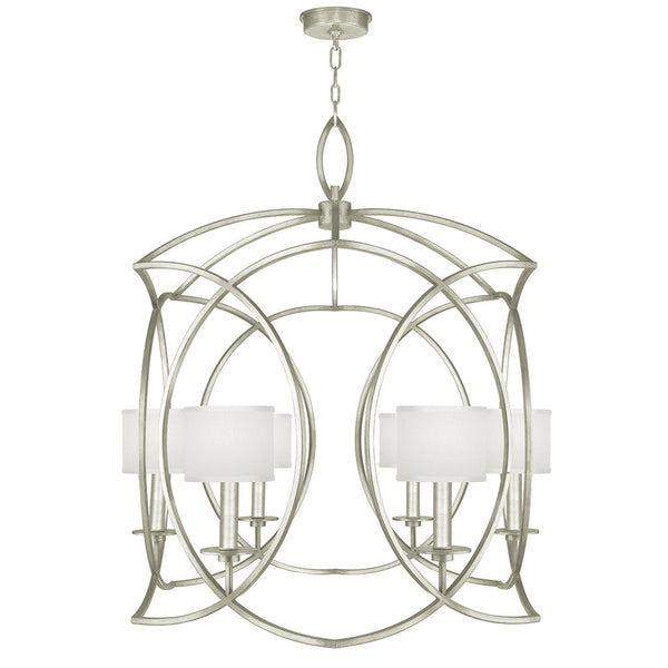 Chandelier, Round, 6-Light, Silver Leaf, White Laminated Shade, 30.5"W (889840-SF41 NKYC)