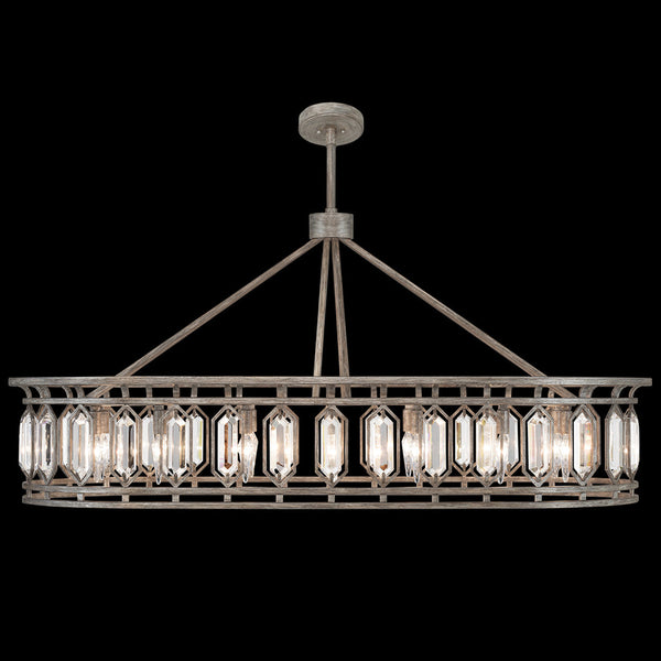 Pendant, Oblong, 14-Light, Weathered English Brown Iron Patina with Silver, Double-Faced Beveled Crystals, 52"W (889940-1ST KED4)