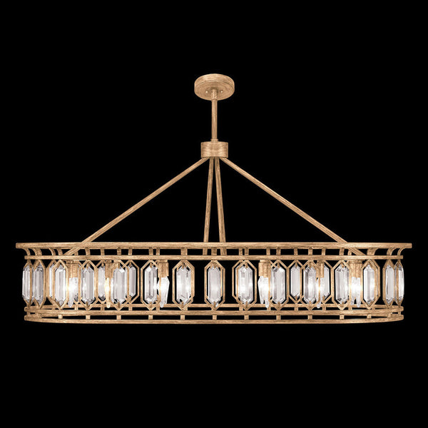 Pendant, Oblong, 14-Light, Pale Antique Gold, Double-Faced Beveled Crystals, 52"W (889940-2ST KED3)