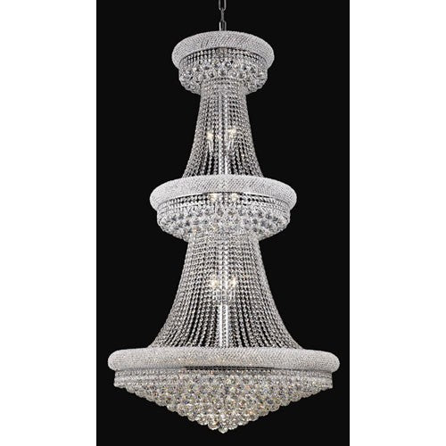 Primo Chrome Thirty-Two Light Three-Tier 36-Inch Chandelier with Royal Cut Clear Crystal