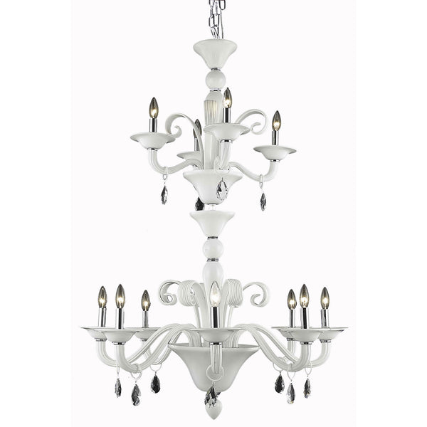 Muse White Twelve-Light Chandelier with White Royal Cut Crystals