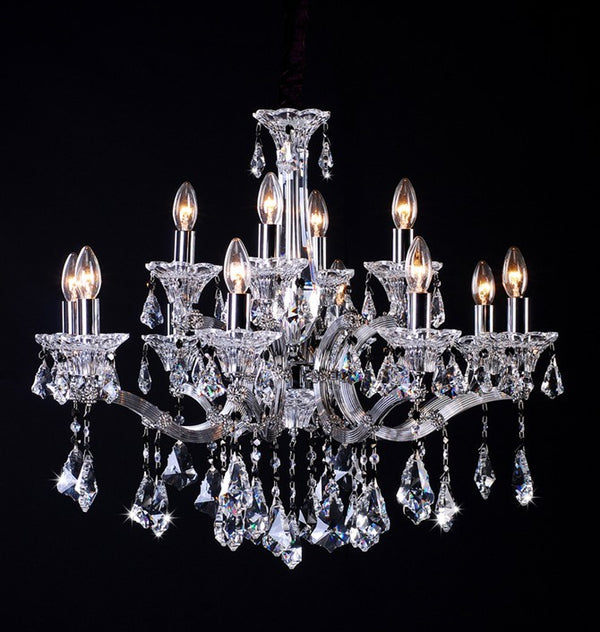 Polished chrome 12 Light traditional crystal Chandelier