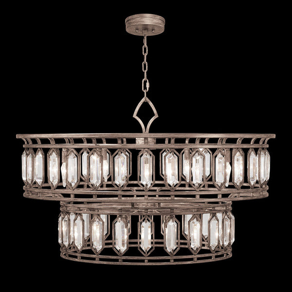 Pendant, Round, 20-Light, Weathered English Brown Iron Patina with Silver, Double-Faced Beveled Crystals, 42"W (890140-1ST KED0)