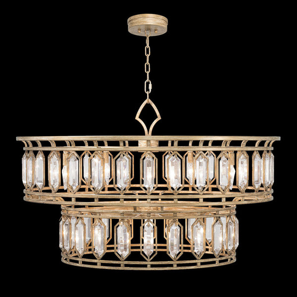 Pendant, Round, 20-Light, Pale Antique Gold, Double-Faced Beveled Crystals, 42"W (890140-2ST KECZ)