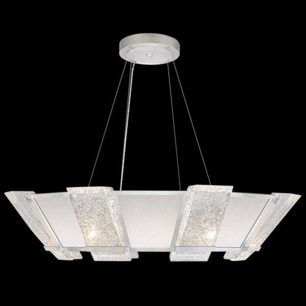 Pendant, Round, 16-Light, Silver, White Textured Linen Shade, 38"W (890640-11ST KECW)