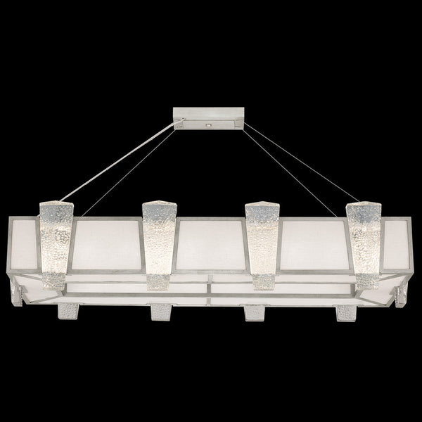 Pendant, Rectangular, 16-Light, Silver, White Textured Linen Shade, 52"W (891240-11ST KDG4)