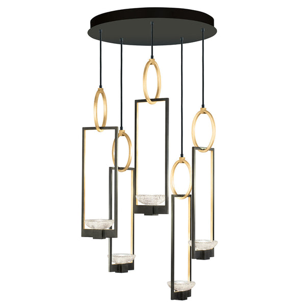 Pendant, Round, 5-Light, Hand-Rubbed Black Iron, 26.5"W (893040-3ST KDFG)