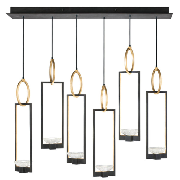 Pendant, Rectangular, 6-Light, Hand-Rubbed Black Iron, 48"W (893140-3ST KDFD)