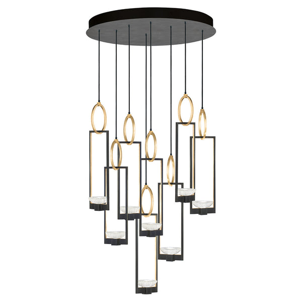 Pendant, Round, 8-Light, Hand-Rubbed Black Iron, 33.5"W (893240-3ST KDF9)