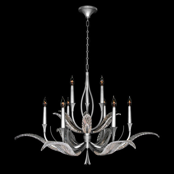 Chandelier, Round, 9-Light, Silver Leaf, Clear Crystal & Opaline Dichroic Glass s, 45"W (893640-1ST NH17)