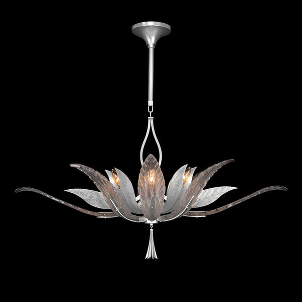 Pendant, Oblong, 8-Light, Silver Leaf, Clear Crystal & Opaline Dichroic Glass s, 40"W (893740-1ST NH19)