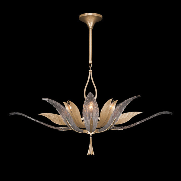 Pendant, Oblong, 8-Light, Gold Leaf, Clear Crystal & Opaline Dichroic Glass s, 40"W (893740-2ST NH1A)