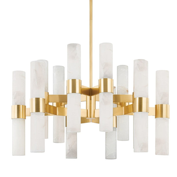 Chandelier, 24-Light, Aged Brass, Alabaster Shade, 37.75"W (8938-AGB ACJY3)