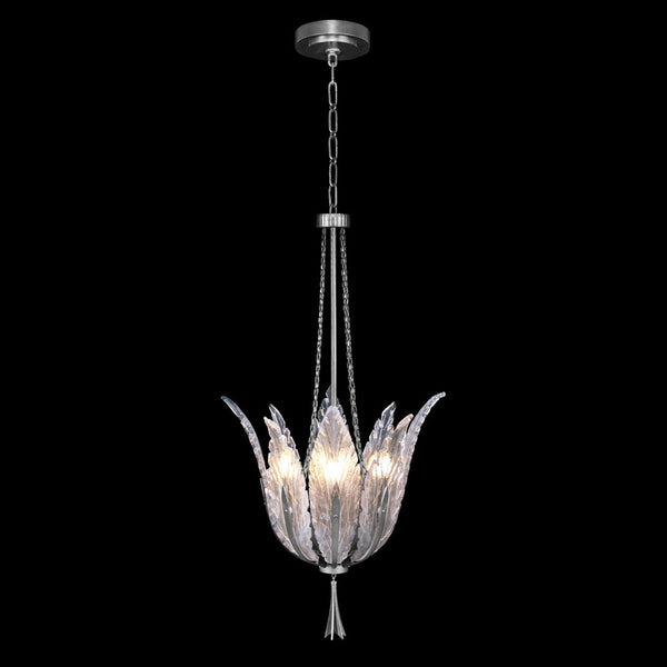 Pendant, Round, 4-Light, Silver Leaf, Clear Crystal & Opaline Dichroic Glass s, 17.5"W (893940-1ST NH1C)